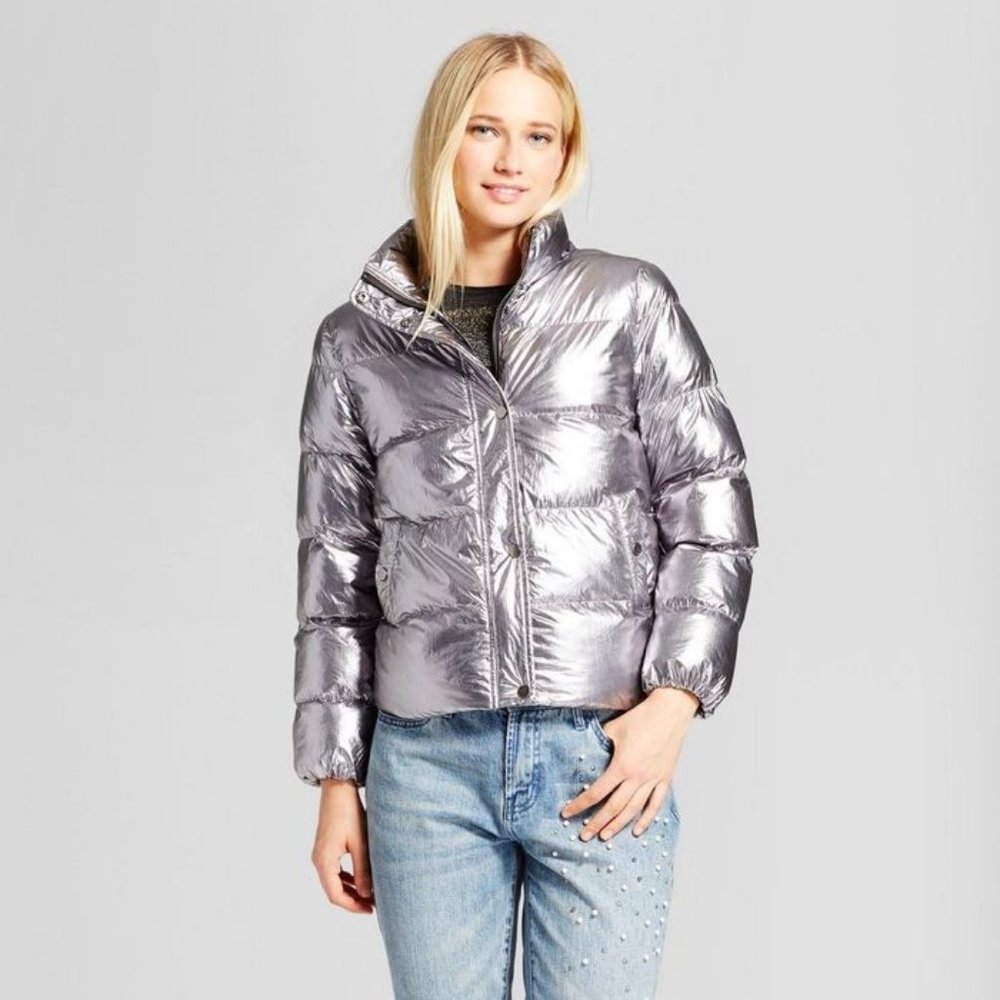 Who what wear metallic silver crinkle puffer